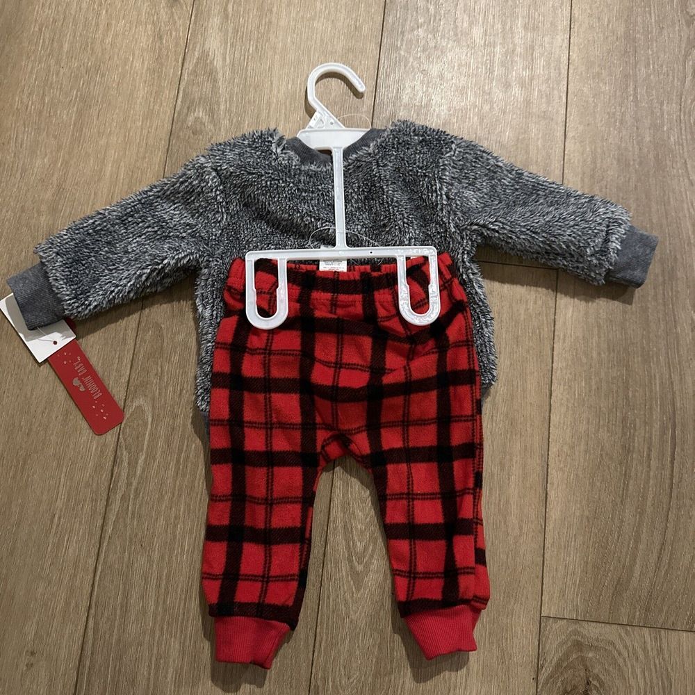 Santa Claus 2 Piece Baby Outfit Buffalo‎ Plaid Pants Size 3-6 Months - Picture 6 of 7